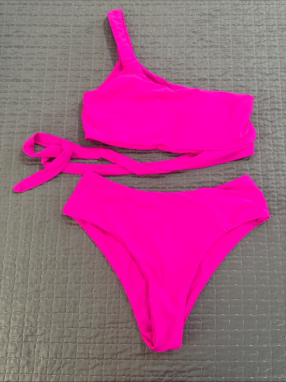 SHEIN Hot Pink One-Shoulder Bikini Set